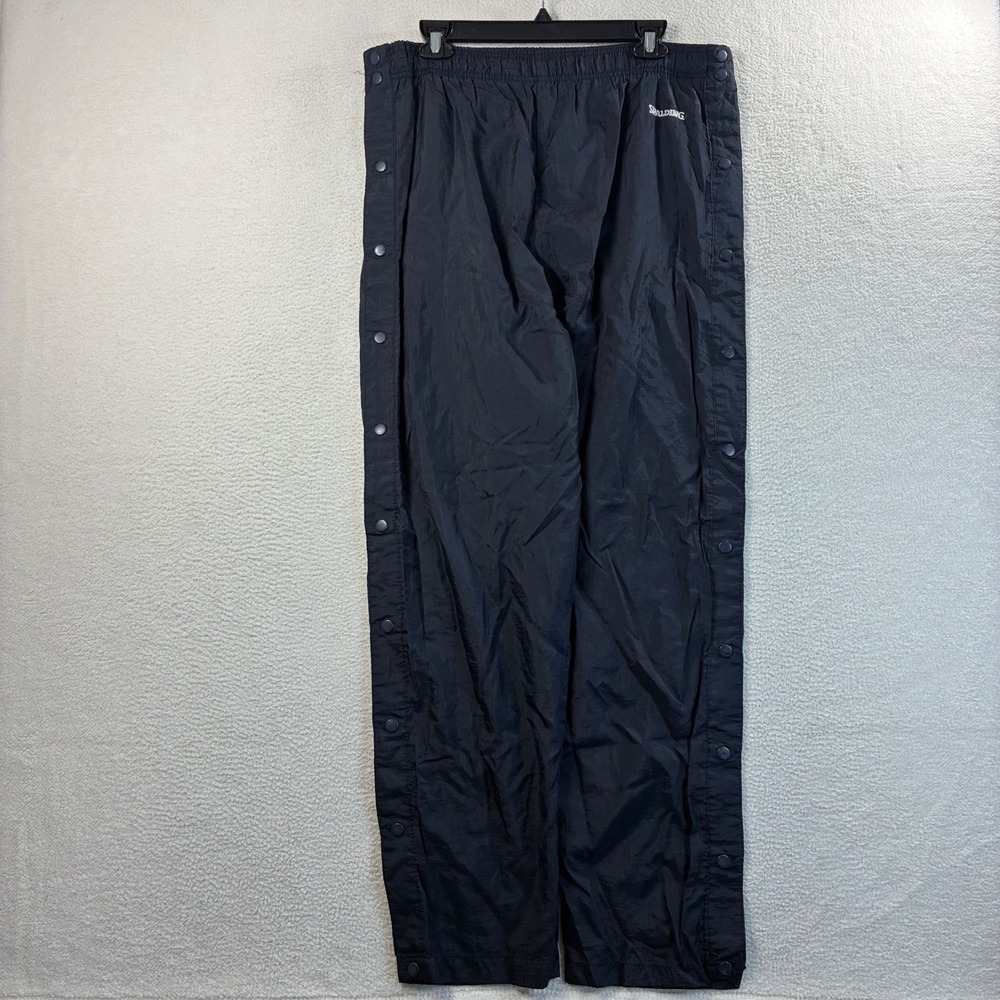 Vintage Spalding Track Pants Mens L Black Breakaway Windbreaker Sweat Side Snap